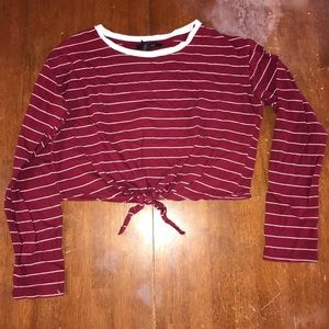 White and red stripped long sleeve crop top